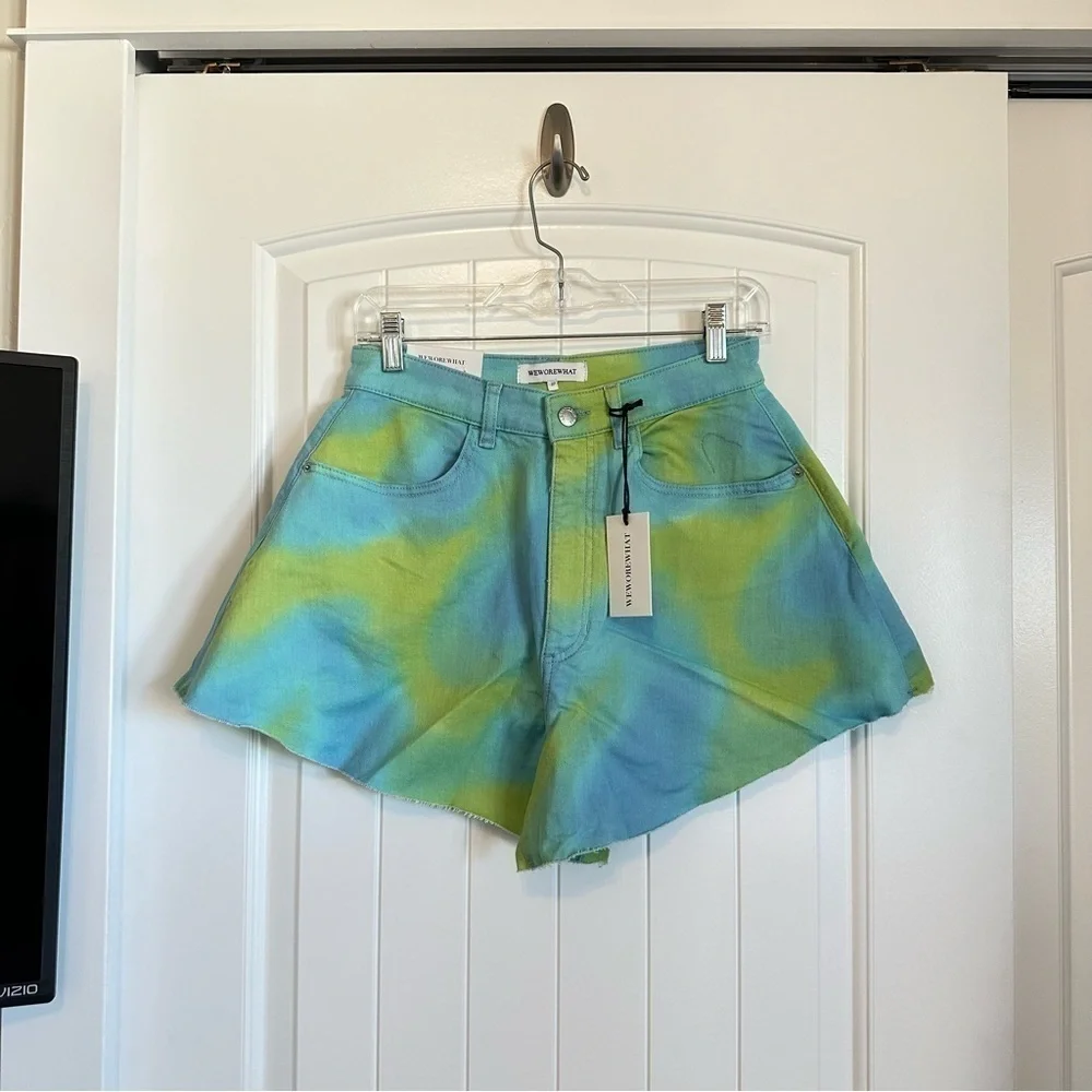 NWT WeWoreWhat flare bell short stretch twill denim tie dye women 27 - Picture 14 of 14
